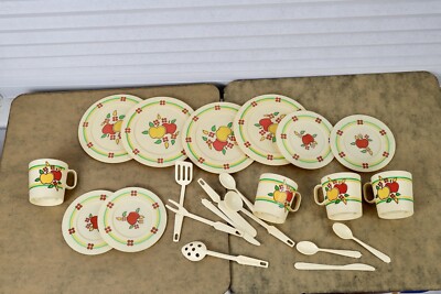 Vintage Chilton Toy Dish Set Apple Plates Cups Play Kitchen USA