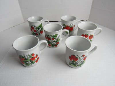 Himark Vintage Strawberries Coffee Tea Mug Cup Japan Country Kitchen Set of 6