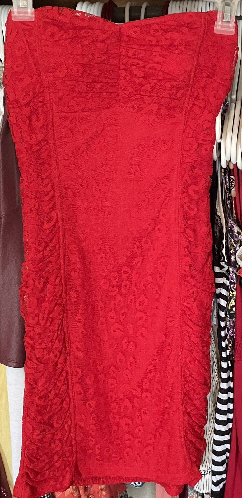 Red Leopard Patterned Lace Strapless Medium Dress - image 1