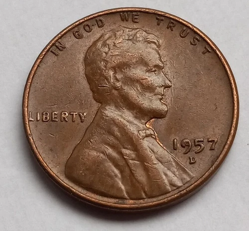1957 D Lincoln Wheat Penny 1C BN One Cent Coin Circulated But Nice FREE SHI P692