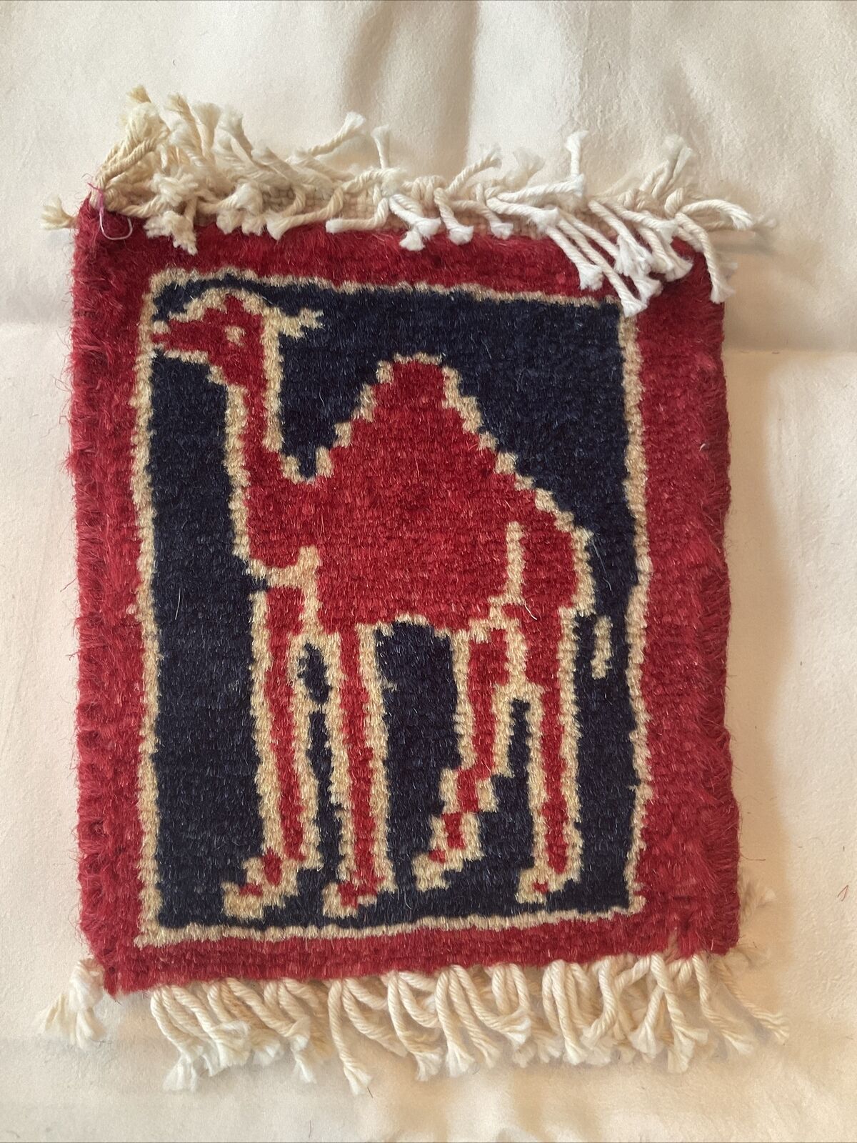 Vintage Miniature Hand Woven Wool Rug Coaster Camel Design Appx. 4" X 5”