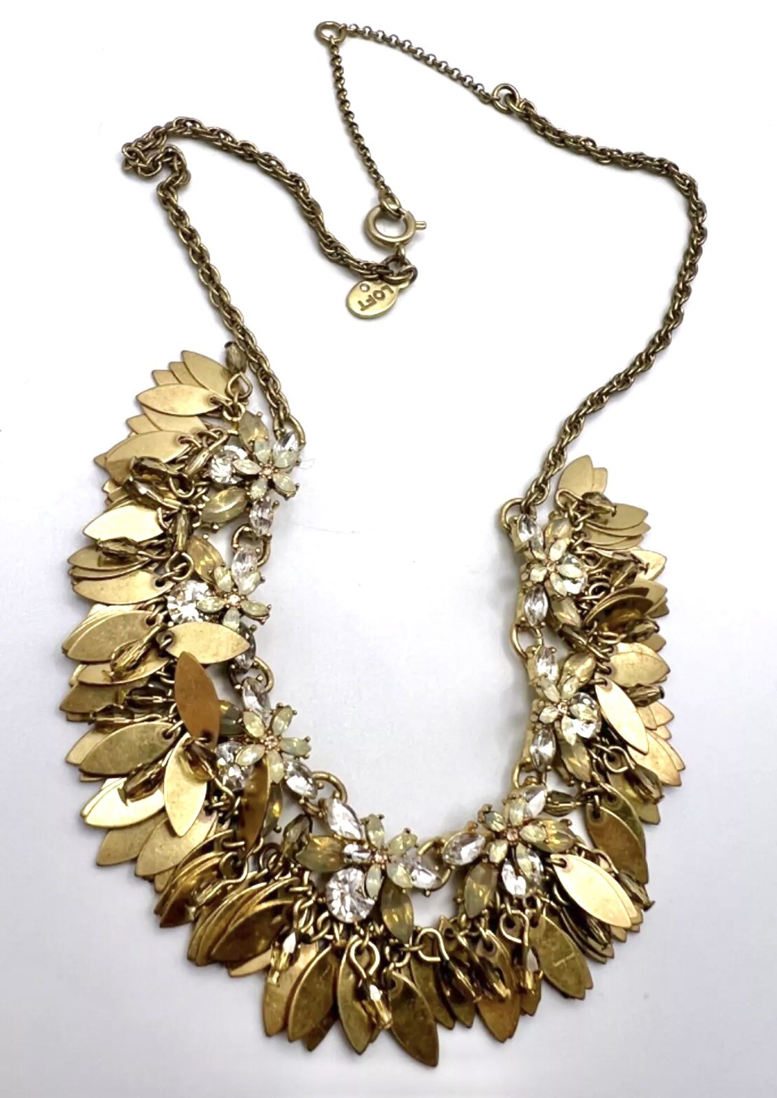 LOFT Gold Rhinestone Cluster Statement Necklace 1… - image 3