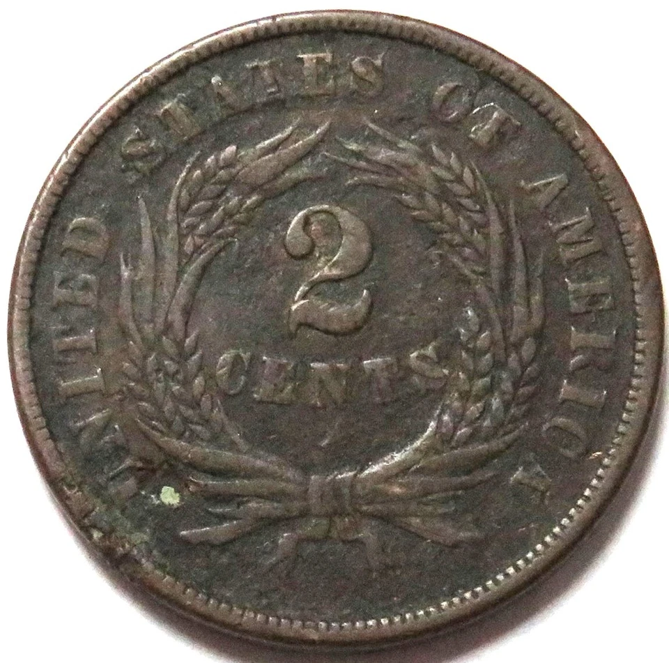 1864 ERROR INVERTED REVERSE 358° ROTATED USA 2 CENT VG COIN - Image 3 of 3