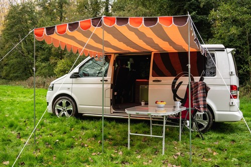 Toldo de sombra retro para autocaravana OLPRO - naranja y marrón - Imagen 5 de 6