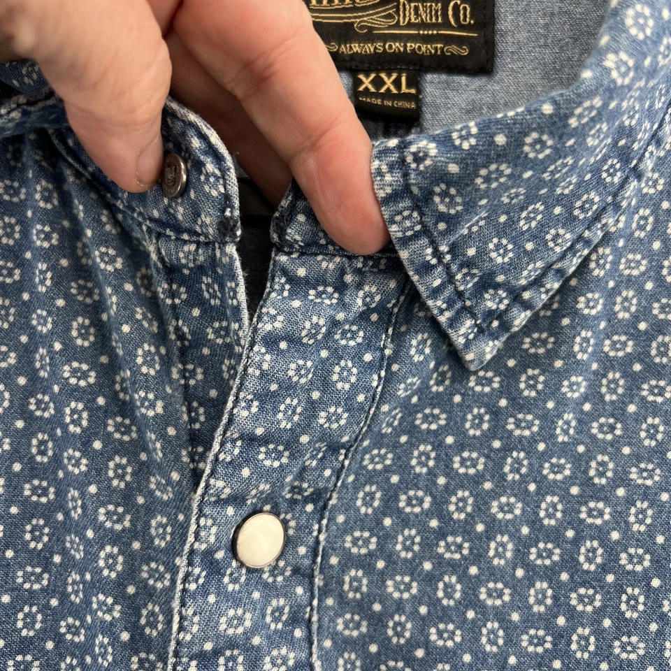 Camisa Third & Army Para Hombre XXL Azul Denim Perla Broches Estampado Floral Foto 2 de 4