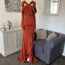 ASOS Rust Cold Shoulder Long Sleeve Backless Fluted Hem Maxi Dress With Train 6