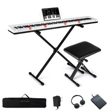88-Key Electric Piano Keyboard w/Adjustable Stand Stool, Light-up Keys Buttons