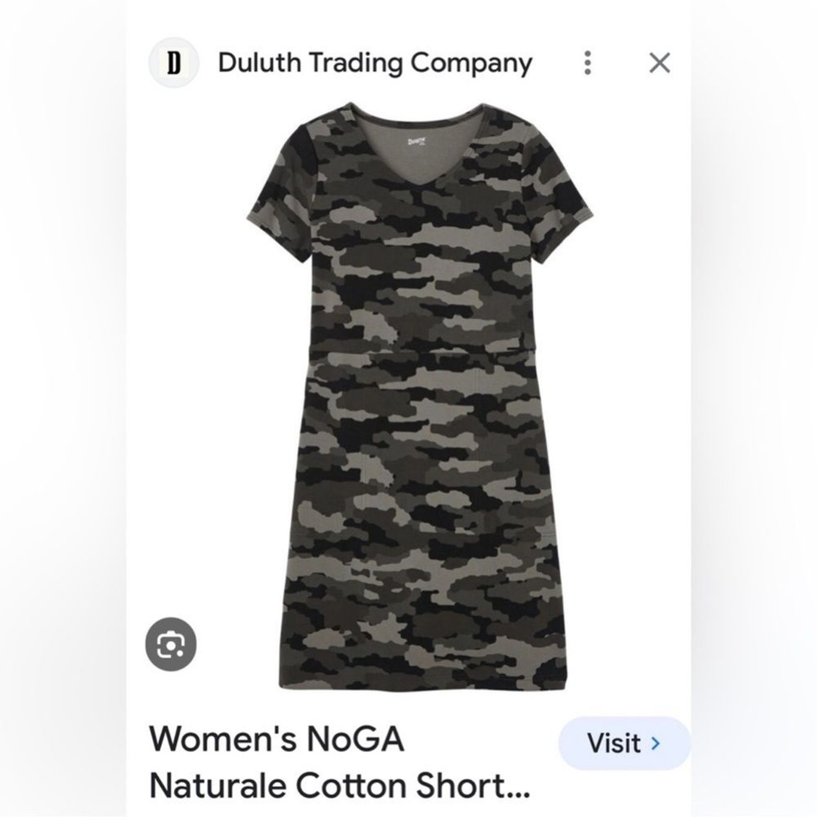 Duluth Trading Company NoGa Naturale Short Sleeve CAMO Dress SZ M NWT