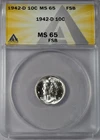 1942 D Dimes Winged Liberty Head or Mercury ANACS MS-65 FSB