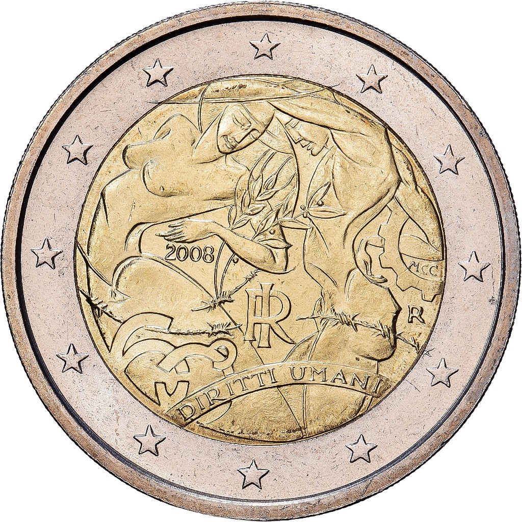 Italie, 2 Euro, 60e anniversaire de la Déclaration universelle des droits de