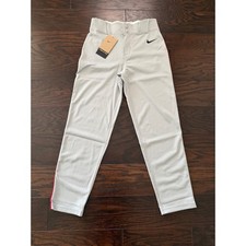 Nike Kids Baseball Pants Grey Red Side Stripe Slim Fit DX9171-015 Size Medium