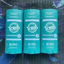 Lot of 3 TOM'S OF MAINE Unscented Dermatologist Tested Deodorant Aluminum Free