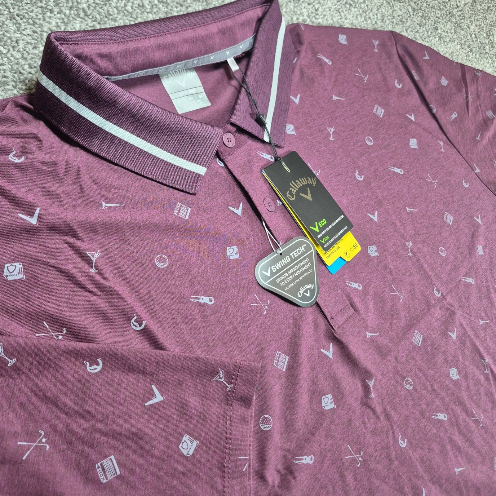 Polo Mens 4x Purple All Over Print Opti-dri Swing Tech