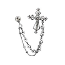 Kristall Kreuz Spitze Kette Quasten Kragen Pins Brosche Schmuck Geschenk Silber
