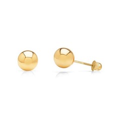 14kt Real Yellow Gold Small Ball Stud Earrings Polished with Comfort Screw Ba...