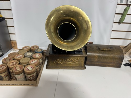 Antique Edison Standard Phonograph Cylinder Record Player And Records