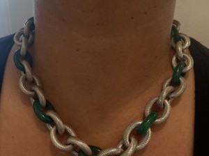 Judith Ripka Large Oval Link Chunky Sterling Silver Necklace Green