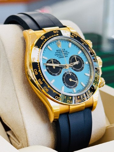 Rolex Daytona Oysterflex 116518 ln 18k Yellow Gold Custom Turquoise Dial Tiffany - Picture 2 of 13
