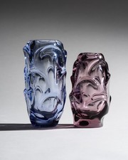 Duo in vetro metà secolo Jan Beránek Škrdlovice maestria scultorea in lilla e rosa