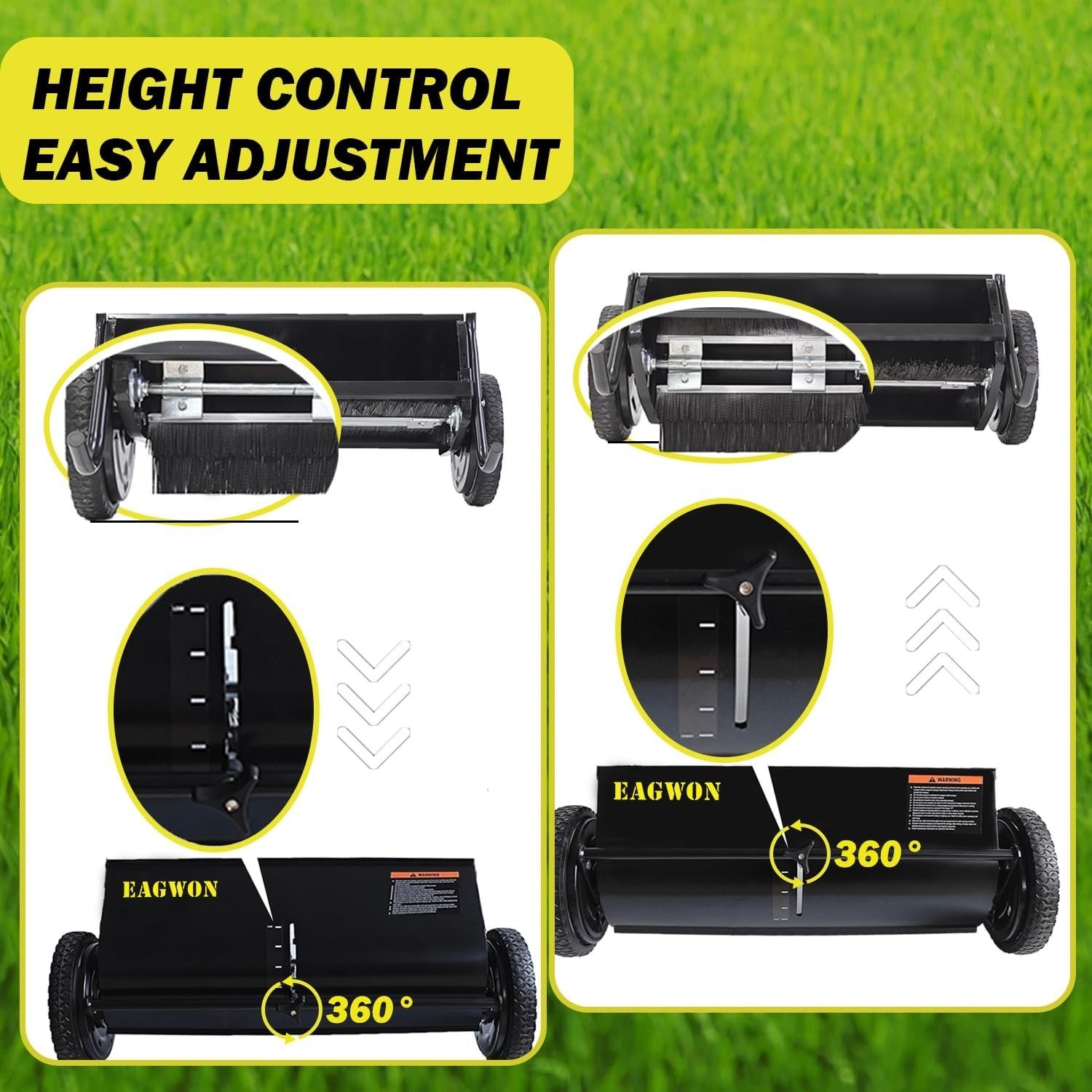 Push Lawn Sweeper,26-Inch Width,7 Cu. Ft.Hopper Capacity,4 Spinning Brushes,Adju