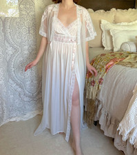 Vintage Gilead Peignoir Set, Sheer Lace Robe  Nightgown, 70s Bridal Lingerie