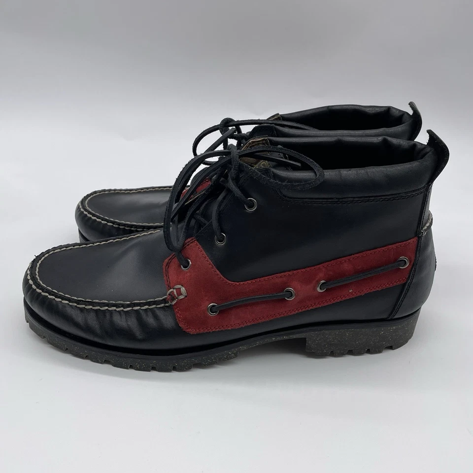 Botas para hombre Polo Ralph Lauren talla 13 D Ridgemoor cuero negro ribete rojo Foto 3 de 4