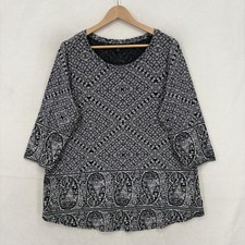 Lucky Brand Blouse Womens 1X Plus Blue Paisley Scoop Neck 3/4 Sleeve Tunic NWT