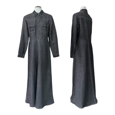Vintage 90s 00s NEWPORT NEWS Womens 8 Maxi Dress Long Denim Sleeves Shirt E7147
