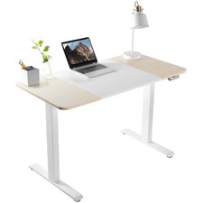 VIVO White and Light Wood Electric 47" x 24" Sit Stand Desk