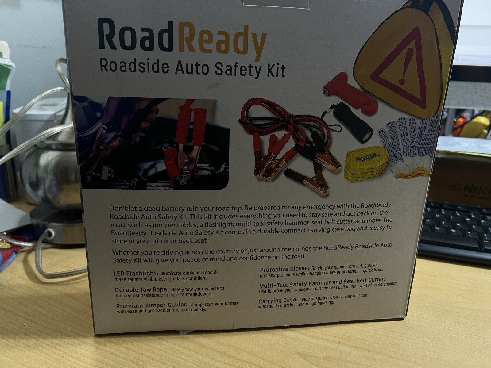 Tech Solutions Road Ready Roadside Auto Safety Kit Jumper Cables Tow Rope Light+