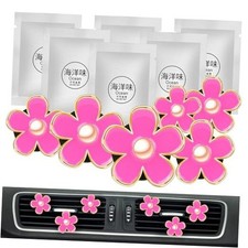 Cute Pink Car Accessories for Women Teens Girls 6pcs Boho Flowers 6-Pink Flower