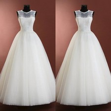 Elegant Wedding Dresses Scoop Neck Sleeves A Line White Ivory Tulle Bridal Gowns