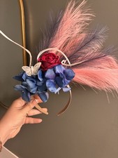Pink Blue Floral Feather Flower Butterfly Women's Fascinator Headpiece Formal