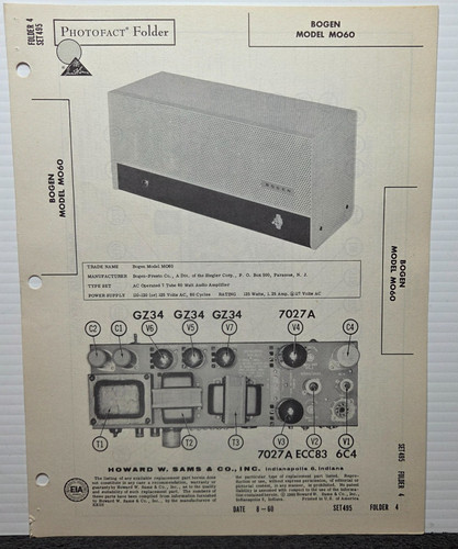 SAMS PHOTOFACT SERVICE MANUAL 495-4 BOGEN MODEL MO60