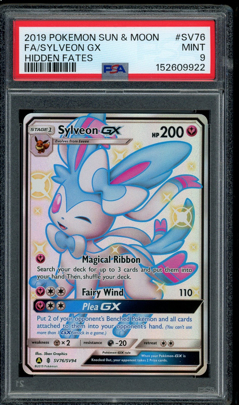 Pokemon PSA 9 Sylveon GX SV76/SV94 Sun & Moon Hidden Fates Shiny Vault Mint