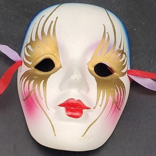 VTG Venetian Style Masquerade Face Mask White Gold Red Decorative Costume Mask