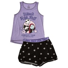 Womens Purple Nightmare Before Christmas Pajamas Top Shorts Sleep Set