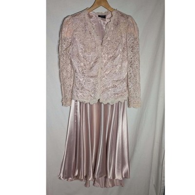 Vintage Cachet Womens Pink Lace Gown Skirt Set Formal Evening romantic Victorian