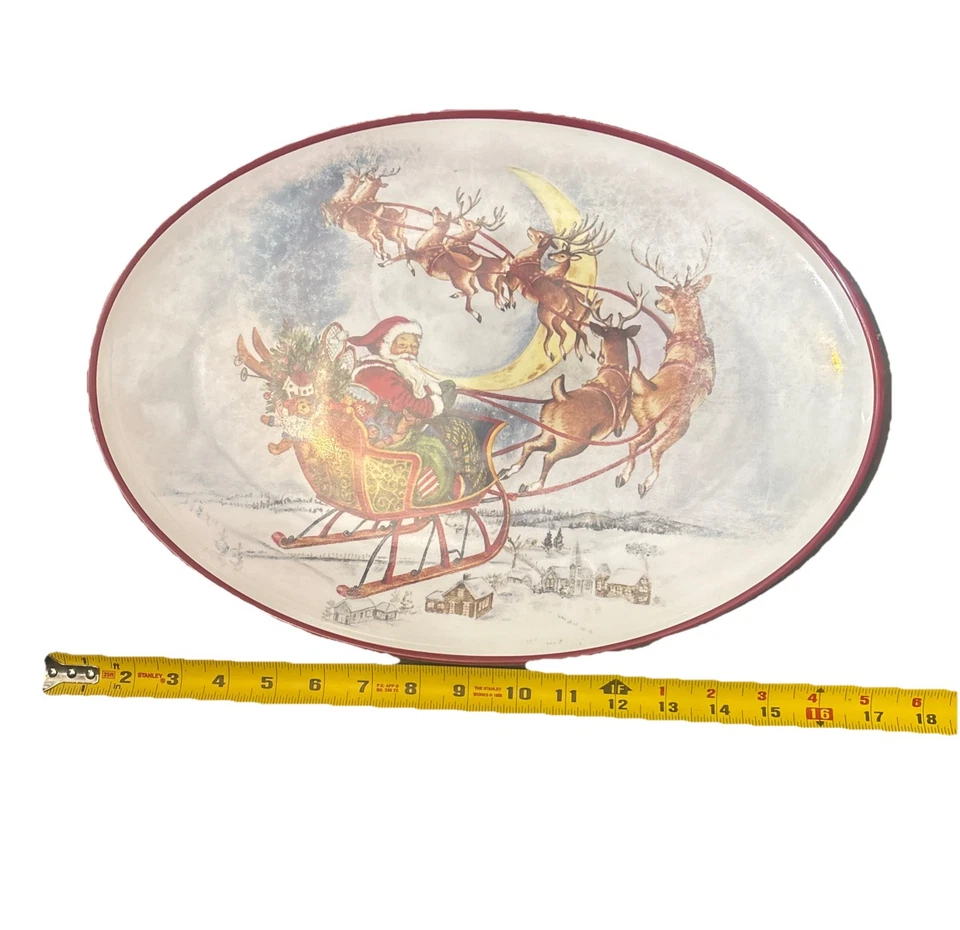 Plato de Navidad Pottery Barn Nostálgico Papá Noel Ovalado 16” Plato de fiesta Rudolph Foto 3 de 3
