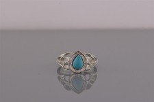 Sterling Silver Blue Teardrop Turquoise Dentated Loop Band Ring 925 Sz: 6