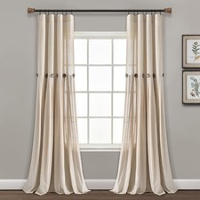 Linen Button Window Curtain Panel, Single, 40" W x 95" L, Dark Linen- Country