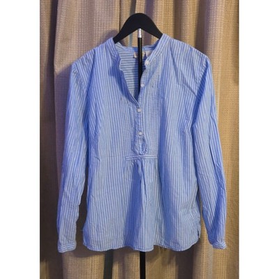 L.L.Bean Long Sleeve Striped Pintuck Detail Blouse Womens Size Large Blue White