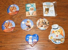 RARE  Lot of 8 Cherished Teddies Pins Button Pinback Dog-Tag Necklace VINTAGE 