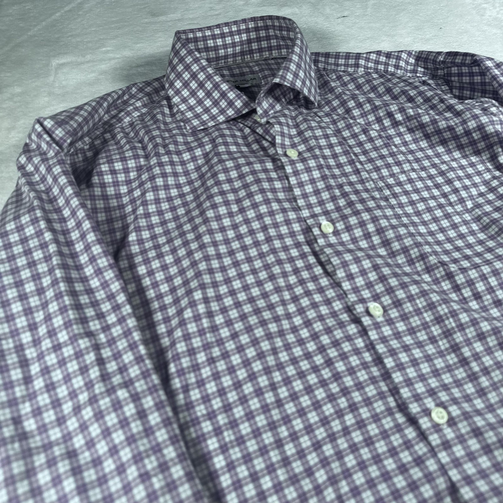 Peter Millar Shirt Mens Large Purple Plaid Button Down Stretch Long Sleeve Dress