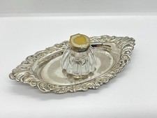 Vintage Silver Plated & Glass Inkwell on desk stand / tray - Art Nouveau Style
