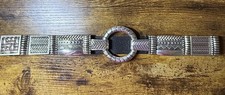Vintage CHICOS Stretch Leather Belt BOHO Heavy Metal Medallions 90 s