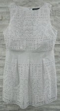 RALPH LAUREN Women White Voile Eyelet Knee Lenght Dress 100 Cotton Sz 12