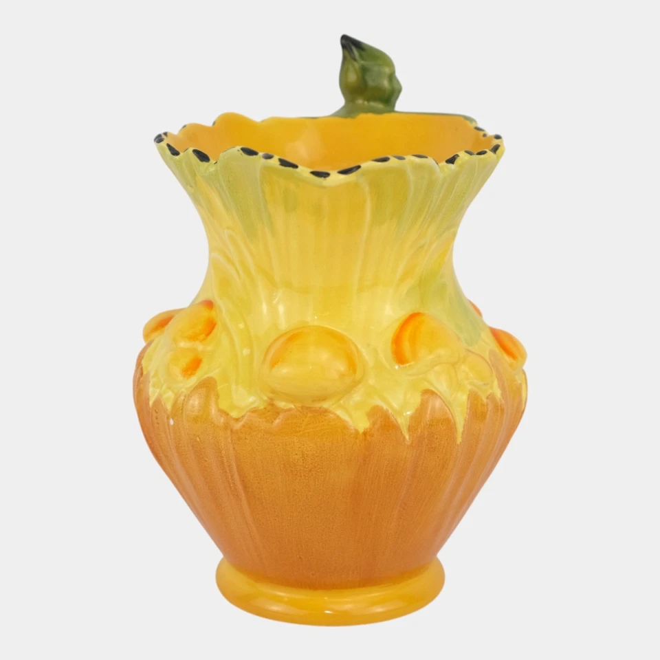 Burleigh Ware 1930s English Art Pottery Yellow Orange Pixie Handled Pitcher  - Image 4 of 4