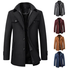 Mens Trench Coat Winter Wool Blend Jacket Overcoat Business Coat Warm Pea Coat⊕!