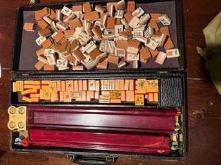 VTG BAKELITE Mah Jong 216 Tiles M. & S. Cowen San Francisco Patent 1925 5 Racks